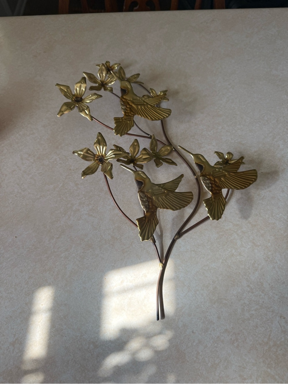 Brass Hummingbird & Flower Wall Art - Gold Tone
